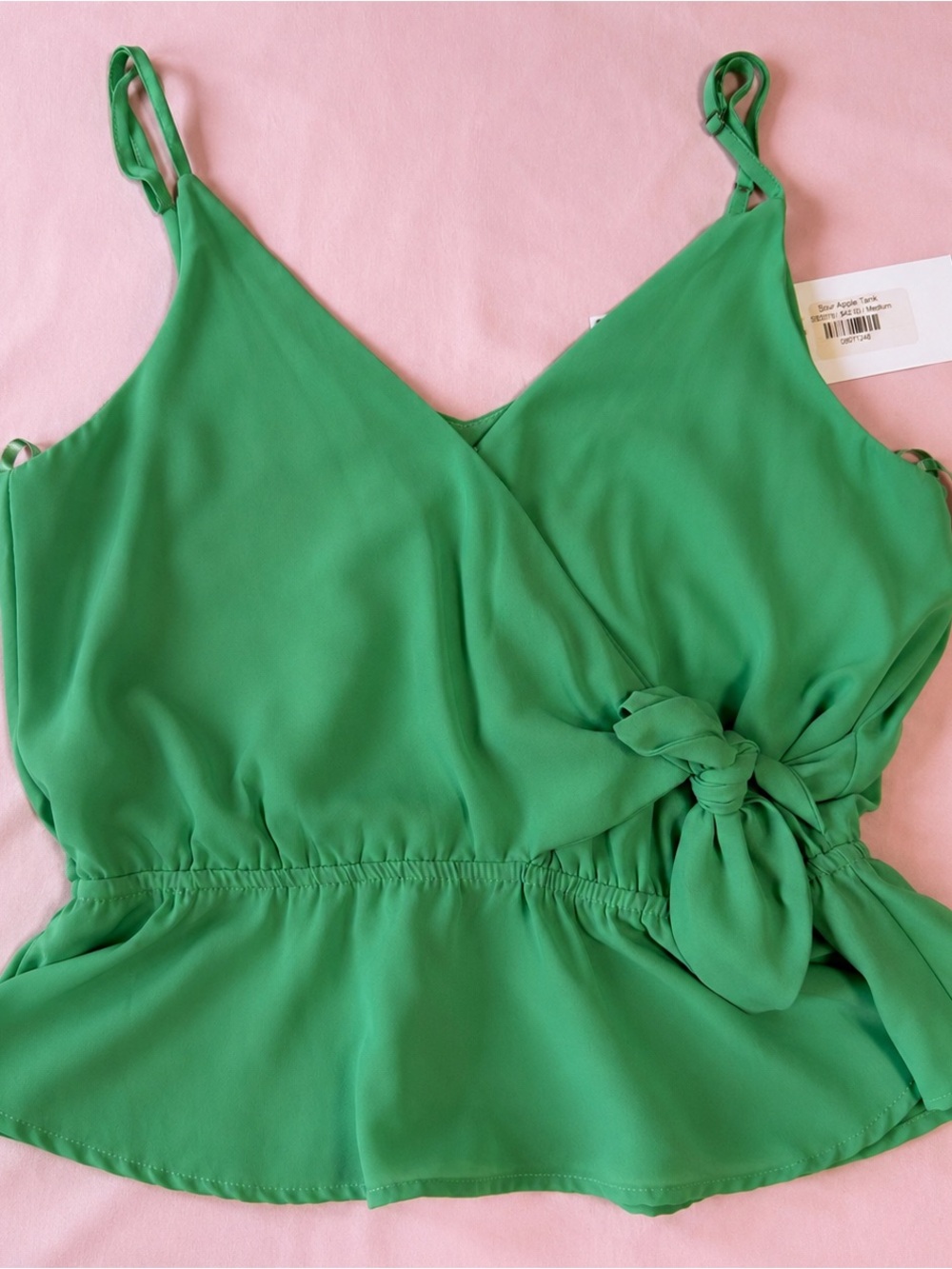 NWT She + Sky Sour Apple Green‎ Wrap Tie Peplum Tank Top Size Medium